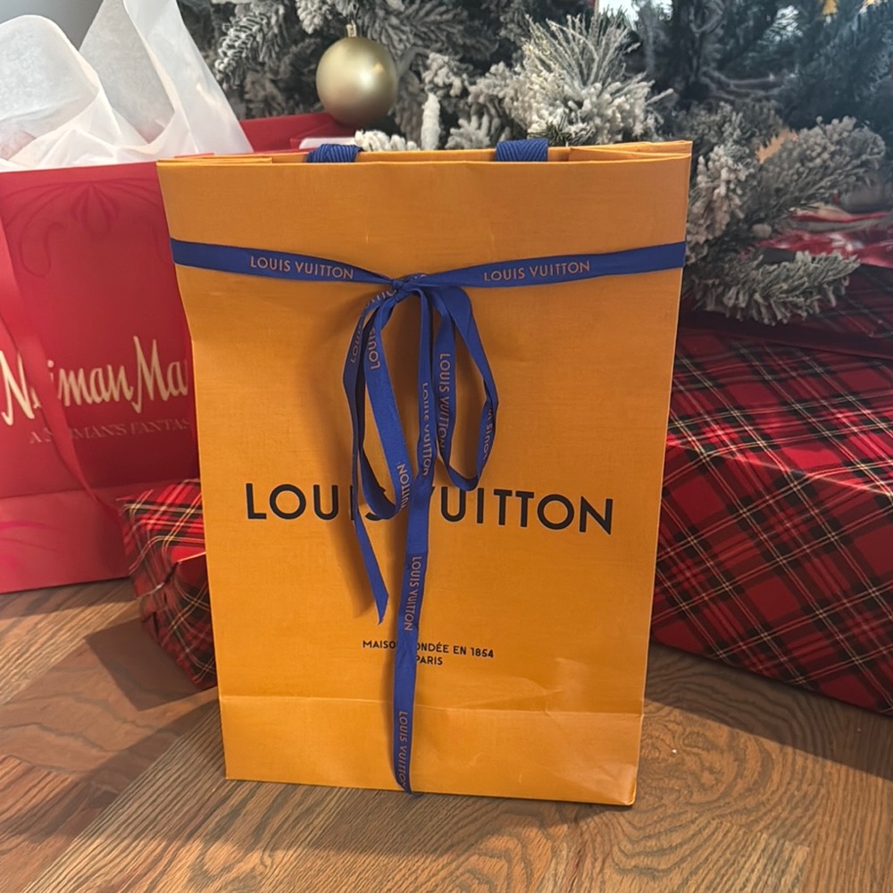 Louis Vuitton Orange Gift Bag with Blue Ribbon